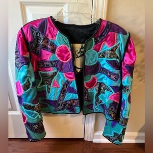 Vintage Judith Roberts La Colección Appliqué Crop Jacket Abstract Size Med